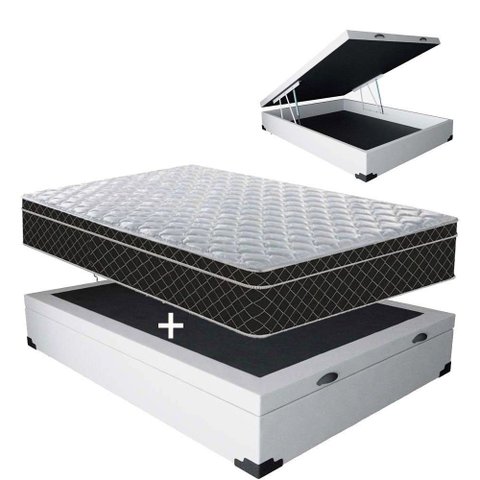 Cama Box Baú Casal Colchão Mola Bonnel Belos Sonhos + Box Sintético 61x138x188:branco