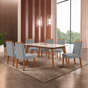 Ver imagem 1 de Conjunto Sala de Jantar Mesa Paris Madeira Maciça 160x90cm Tampo Retângular Vidro Off White com 6 Ca