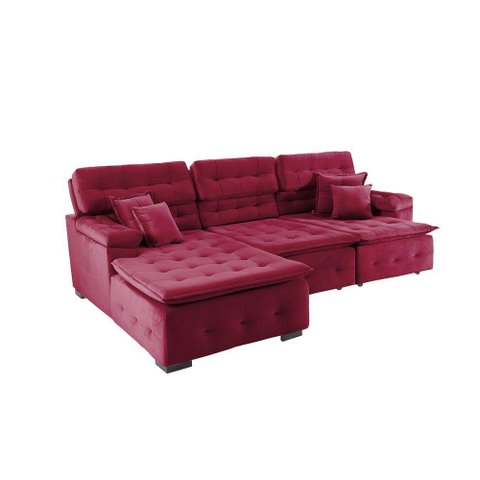 Sofá Orlando 2.80x1.90m com Chaise, Retrátil e Reclinável - Vinho