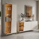 Ver imagem 1 de Kit Aparador Buffet 182cm e Cristaleira 2 Portas Pés Industrial Dourado Mosele C04 Off White Matte F