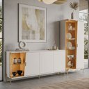 Ver imagem 5 de Kit Aparador Buffet 182cm e Cristaleira 2 Portas Pés Industrial Dourado Mosele C04 Off White Matte F