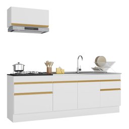 Armário de Cozinha Compacta 220cm com Rodapé Veneza Multimóveis V2109 Branco/Dourado - 2