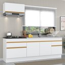 Ver imagem 3 de Armário de Cozinha Compacta 220cm com Rodapé Veneza Multimóveis V2109 Branco/Dourado