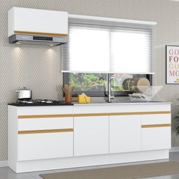 Armário de Cozinha Compacta 220cm com Rodapé Veneza Multimóveis V2109 Branco/Dourado - 3