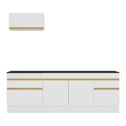 Armário de Cozinha Compacta 220cm com Rodapé Veneza Multimóveis V2109 Branco/Dourado - 7