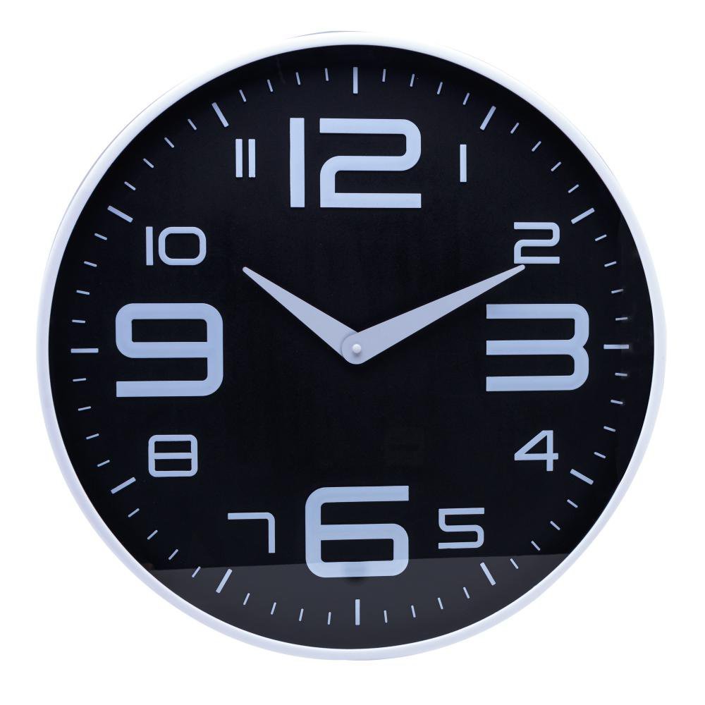 Relógio De Paredede Em Plástico Preto Com Branco 25Cm X 4Cm - 2