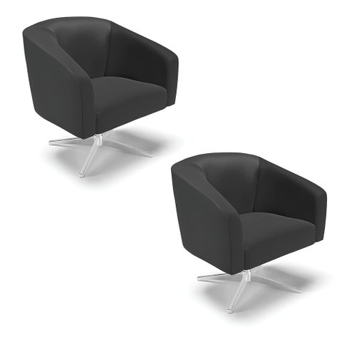 Kit 02 Poltronas Giratória Stella Corino Preto Base Cromada - D’Rossi