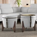 Ver imagem 1 de Pufe Mesa Centro Baú Pés Preto Linho Chumbo Soft Tampo Preto