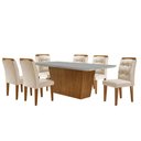 Ver imagem 1 de Mesa para Sala de Jantar Aida 180cm Mdf e 6 Cadeiras Moderna Veludo Creme/off White/imbuia