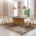 Ver imagem 4 de Mesa para Sala de Jantar Aida 180cm Mdf e 6 Cadeiras Moderna Veludo Creme/off White/imbuia
