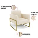 Ver imagem 6 de Kit 2 Poltronas Base Industrial Alta Dourado Marisa Linho Bege A19 D03 - D’Rossi