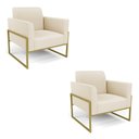 Ver imagem 1 de Kit 2 Poltronas Base Industrial Alta Dourado Marisa Linho Bege A19 D03 - D’Rossi