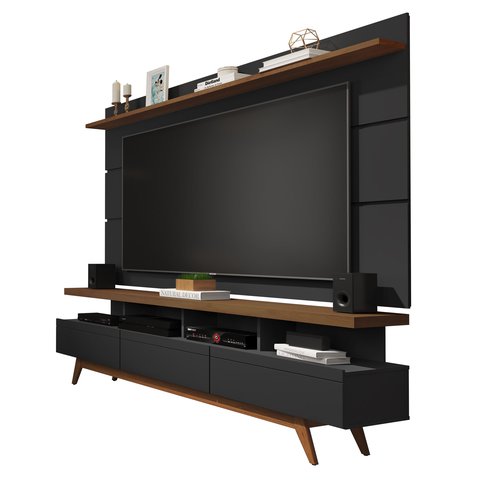 Rack com Painel Para Sala Vivare Wood 1.8 Tv 72 Pol. - 3 Gav:Black/Freijó
