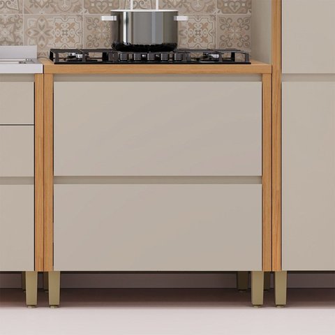 Balcão 1 Porta 1 Gaveta MDF Linha Allure Marrom/Jequitibá/Gris Fosco