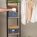 Ver imagem 7 de Kit 2 caixas organizadoras multiuso empilhável com tampa de bambu poá 10L cinza - Oikos