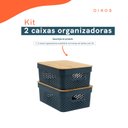 Ver imagem 2 de Kit 2 caixas organizadoras multiuso empilhável com tampa de bambu poá 10L cinza - Oikos