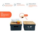 Ver imagem 3 de Kit 2 caixas organizadoras multiuso empilhável com tampa de bambu poá 10L cinza - Oikos