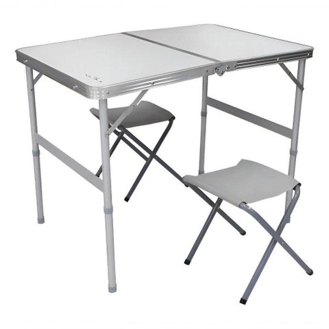 Mesa com Banquetas Dobrável Tipo Maleta Tampo em MDF Estrutura em Alumínio Branco Nautika