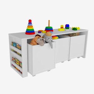 Rack Com Baús Infantil Com Porta Livros Carmo 100% Mdf WoodCore