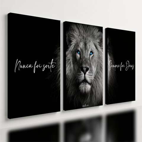 Kit 3 Quadro Decorativo Leão de Judá Preto Jesus Cristã Deus Qualidade Premium Moderno Luxo 28x20cm