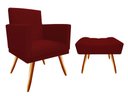 Ver imagem 1 de Kit Poltrona Decorativa Bia + Puff Retangular Suede Marsala Pés Madeira Mz Decor