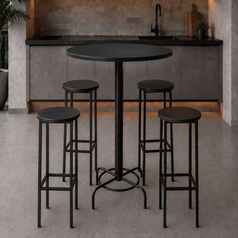 Conjunto Mesa Bistrô Alabama com 4 Banquetas Alta Kassel Cor Preto - Kmj