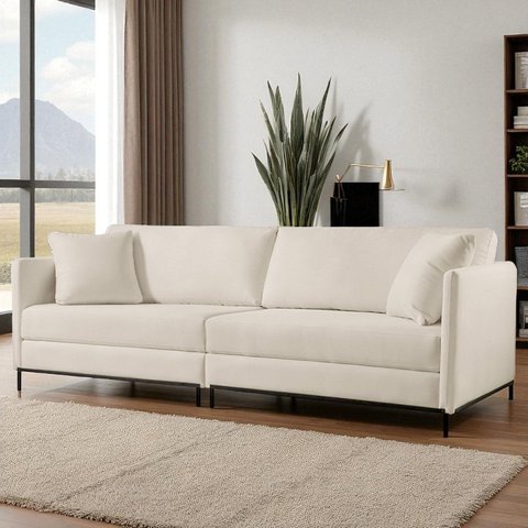 Sofá Fixo Ravi 3 Lugares Luxo 2,30m Castellar Móbile Branco Corino Off White