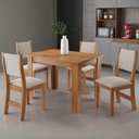 Ver imagem 1 de Conjunto Mesa de Jantar Retangular Palace Mel 4 Cadeiras Sol Linho Bege