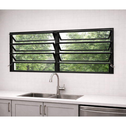 Vitro Basculante 2 Seções 80x200 Alumínio Preto Vidro Liso