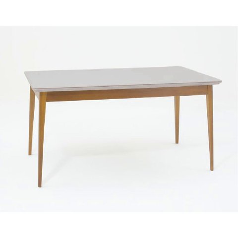 Mesa de Jantar 180cm Tampo em Vidro/MDF Onix Branco/Mel/Off White