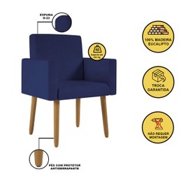 Poltrona Nina Escritório Recepção Pés Palito - Balaqui Decor Cor:azul Marinho - 3