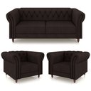Ver imagem 2 de Conjunto Sala de Estar 1 Sofá Living 180cm e 2 Poltronas Stanford Chesterfield Pés Madeira Couro Mar
