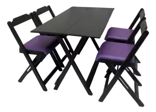 Conjunto Mesa Dobrável 120x70 C/ 4 Cadeiras Estofadas Roxo - 2