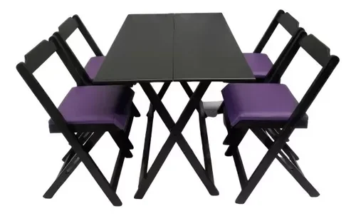 Conjunto Mesa Dobrável 120x70 C/ 4 Cadeiras Estofadas Roxo