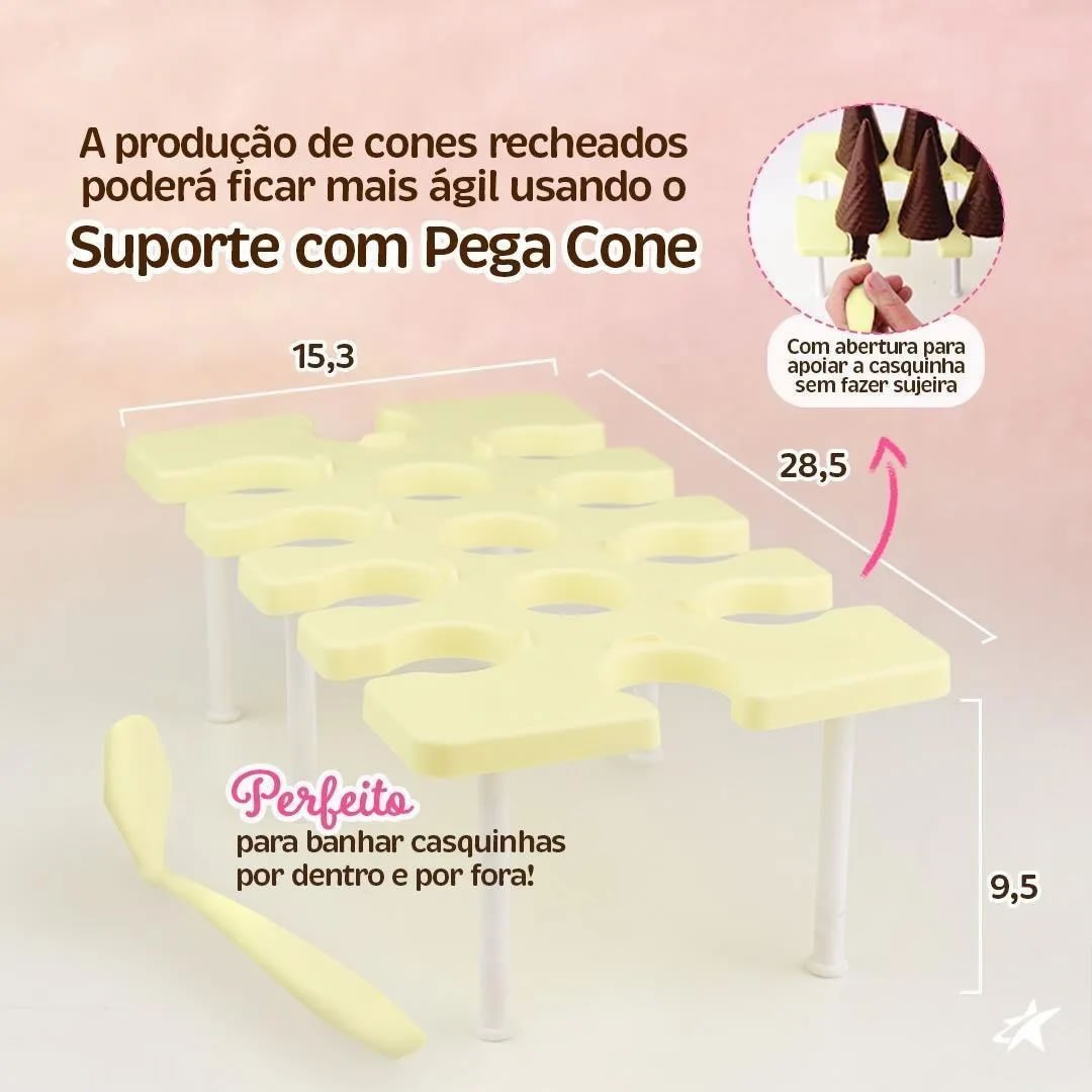 Kit Suporte Com Pega Cone Jogo Para Casquinha Cascão Chocolates Doces e Sobremesas Bluestar - 4