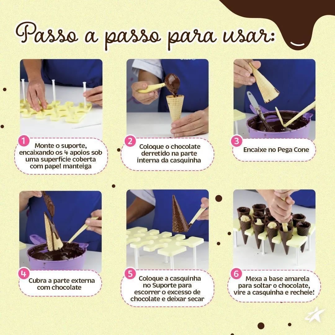 Kit Suporte Com Pega Cone Jogo Para Casquinha Cascão Chocolates Doces e Sobremesas Bluestar - 2