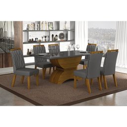 Conjunto Sala de Jantar Mesa 180cm com 6 Cadeiras Atenas Leifer - 1 Conjunto Sala de Jantar Mesa 180cm com 6 Cadeiras Atenas Leifer - 1