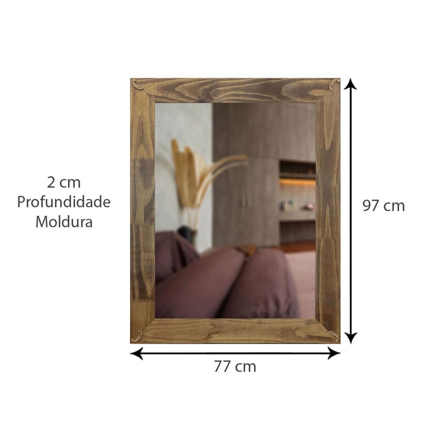 Espelho Decorativo Rústico com Moldura e Apliques 77cm x 97cm Decore Pronto - 3
