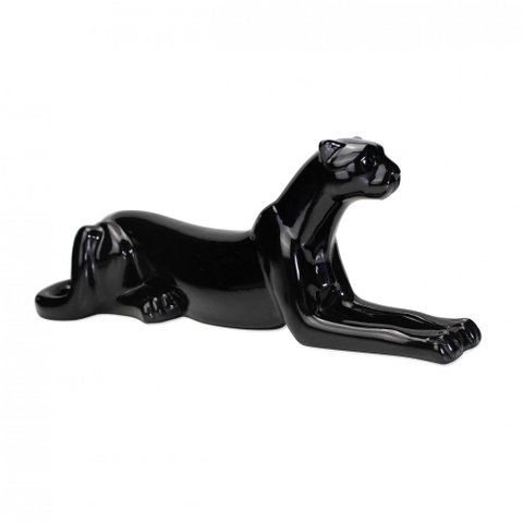 Escultura Decorativa Onça Deitada Preta 17,5x51x13 cm - D’Rossi