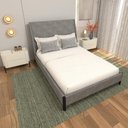 Ver imagem 1 de Cama Casal Estofada com Cabeceira e 2 Mesas de Cabeceira Mdf Cor:linho Lincoln Níquel com Luna