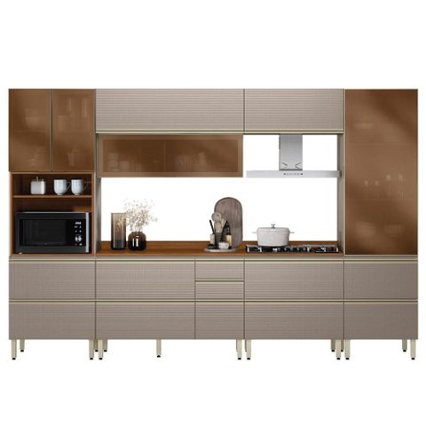 Cozinha Modulada Proença 6 Peças com Paneleiro 1 Forno e Balcão 80cm Nogueira Touch/nude Prime Tx