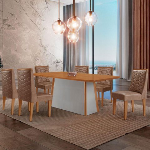 Mesa de Jantar Diane 180cm Tampo Mdf Lam 6 Cadeiras Safira