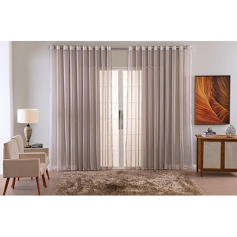 Cortina Sala Quarto Voal Liso Delicate 600x250 Transparente:cinza