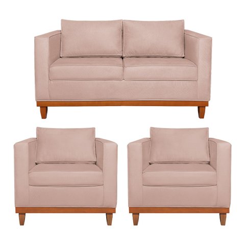 Kit Sofá 3 Lugares e 2 Poltronas Europa 180 cm Estilo Conforto e Elegância Suede - Doce Sonho