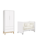 Ver imagem 2 de Quarto de Bebê Berço Evolution + Guarda Roupa 2 Portas Classic Branco Madeira Natural