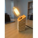 Ver imagem 1 de Luminária de Mesa Inclinada Artesanal em Madeira Maciça ,com Entalhes ,127V, Designer Industrial