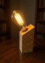 Ver imagem 3 de Luminária de Mesa Inclinada Artesanal em Madeira Maciça ,com Entalhes ,127V, Designer Industrial