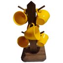 Ver imagem 1 de Suporte Rústico com 6 Xicaras de Café Acrílico Cristal - Amarela