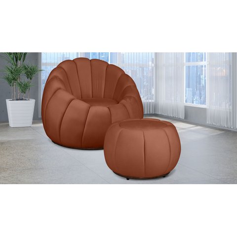 Kit Poltrona Decorativa C/ Puff Concha Veludo Terracota - Londrilar