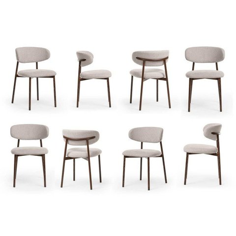 Kit 8 Cadeiras Metálicas Estofadas Ema CabeCasa MadeiraOriginals Cinza Prata/Imbuia